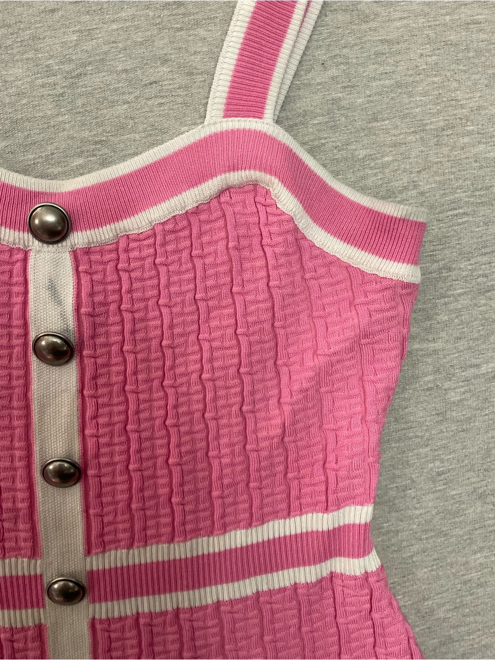 Fashion nova Pink Knit Button-Front Sheath Dress with White Trim - Picture 5 of 7
